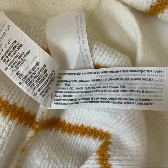 Abercrombie & Fitch White & Yellow Striped Zip Shoulder Sweater Large Women’s - Picture 10 of 11